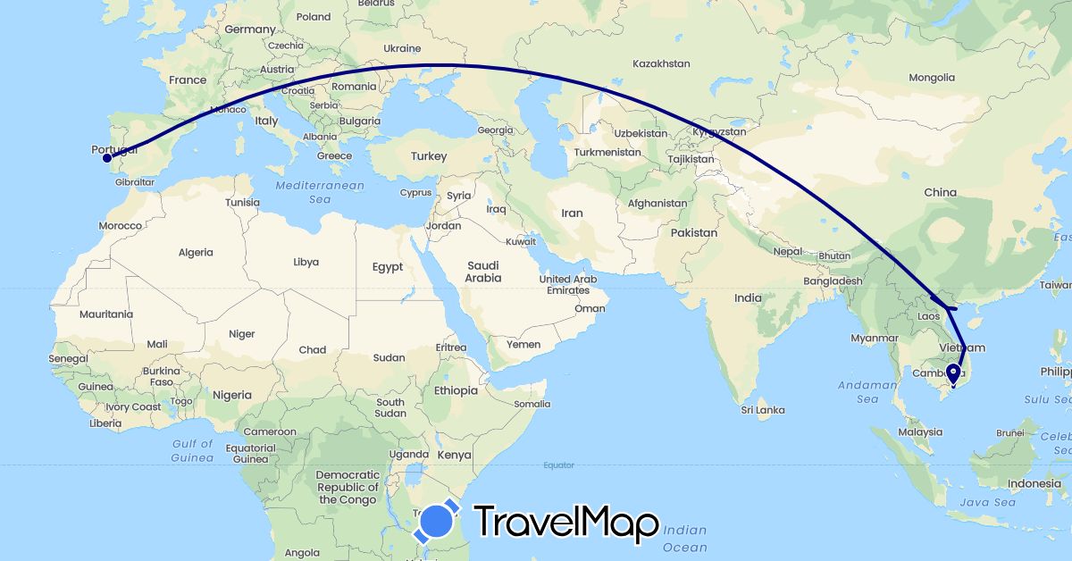 TravelMap itinerary: driving in Spain, Portugal, Vietnam (Asia, Europe)